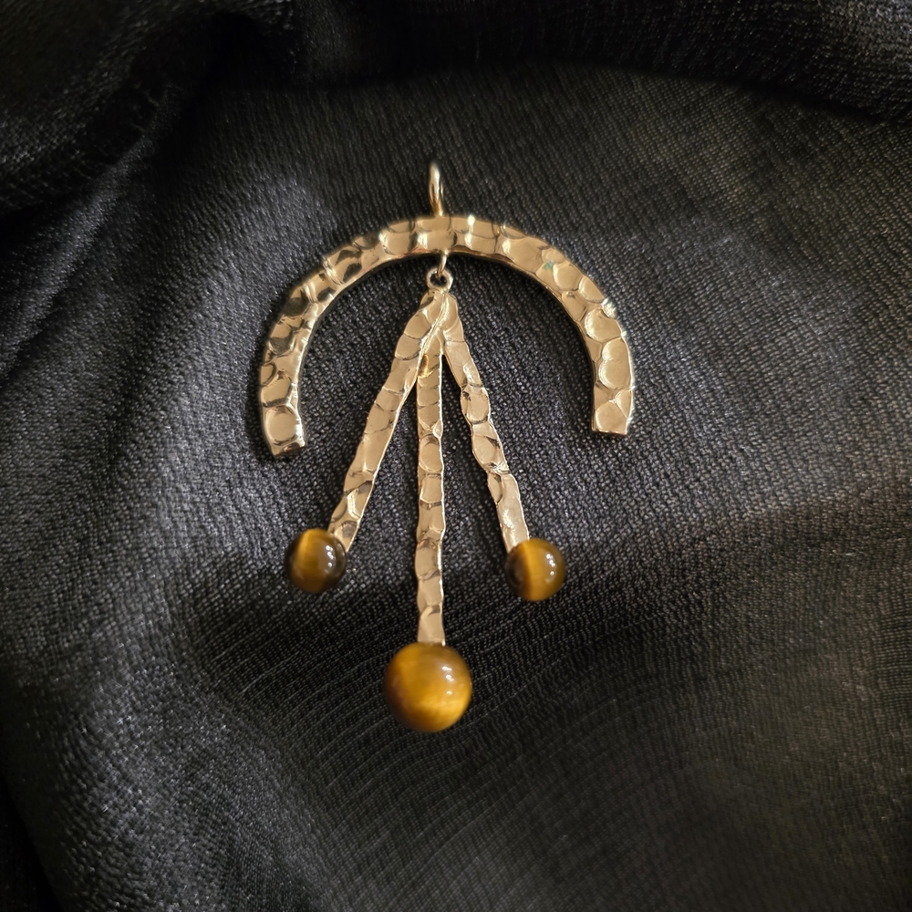 Lulu Frost Textured Gold Arc Necklace with Tiger Eye Beads